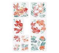 9Pcs Koi Fish Stencils Template DIY Crafts Reusable Plastic Stencils for Painting on Walls Floors Fabric Furniture Glass