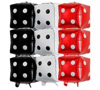 9Pcs Large Dice Balloons,24 Inch Cube Foil Balloons 4D Square Dice Foil Red Black White Balloon for Game Night Las Vegas Birthday Graduation Prom Party Supply