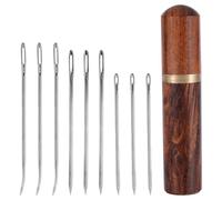 9pcs Large Eye Sewing Needles, Big Eye Embroidery Needles Steel Tapestry Needles Bent & Straight Leather Needle Hand Yarn Knitting Needle with Wooden Case for Leather Tools Quilting Crochet Project