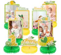 9pcs Lemon First Birthday Photo Honeycomb Centerpieces Sweet One Lemon Party Table Decorations Summer Lemonade Tabletop Centerpieces for Baby Shower 1st Birthday Table Topper Sign Decorations