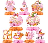 9PCS Little Pumpkin Baby Shower Decorations Fall Party Table Decorations Pink Pumpkin Honeycomb Centerpiece A Little Pumpkin is On The Way Baby Shower Fall Baby Girl Shower Centerpieces For Tables