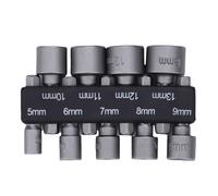 9Pcs Magnetic Impact Nut Driver Socket Set Metric 6mm~19mm Impact Grade Nut Setters 6.35mm Hex Shank Drill Bit Adapter for Electric Drill