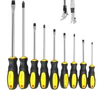 9Pcs Magnetic Screwdrivers Sets, Heavy Duty Non-Slip Soft Grip Buffer insullated Handle Pozi Screwdriver, Flat Head screwdrivers, Flat blade Flared Phillips Pozi Cross Head Crosshead Point Screwdriver