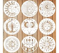9pcs Mandala Sun and Moon Stencil, Star Sun and Moon Stencils Reusable Mandala Sun Stencils Decoration Moon Template for Painting Crafts Wood Wall Furniture Home Decor
