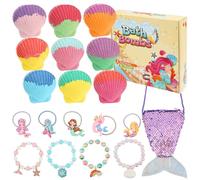 9Pcs Mermaid Bath Bombs with Jewelry Toys Inside Princess Fun Shell Bubble Bath Bomb Kit for Kids Girls Christmas Easter Basket Stuffer Birthday Gift