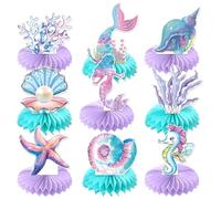 9PCS Mermaid Honeycomb Centerpieces Mermaid Birthday Party Decorations Ocean Theme Table Decorations for Mermaid Birthday Party Baby Shower Under the Sea Decor Perfect for Girls Kids Party Supplies