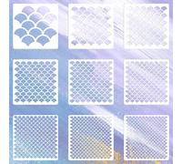 9PCS Mermaid Scale Stencil, Reusable Mermaid Makeup Face Paint Stencils for Painting Fish Scale Template for Art Painting Crafts Body Art Cake & Cookie Decorating
