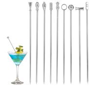 9pcs Metal Cocktail Picks for Drinks, Stainless Steel Martini Picks Reusable Olive Garnish Sticks Fancy Appetizer Skewers for Food Fruit Snacks Bar Bartender Accessories Supplies(Silver)