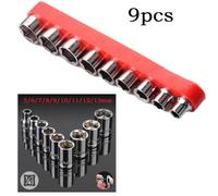 9pcs Metric Hex Bit Socket Wrench Set 1/4 Inch Drive 5-13mm Carbon Steel with Heat Treatment and Mirror Polishing for Ratchet, Power Drill