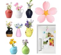9pcs Mini Ceramic Vase Fridge Magnets with Magnetic Closure Clip, 3D ins Style Cute Magnets, DIY Ceramic Vase Magnets Fridge, Suitable for Refrigerator Accessory, Kitchen, Office (No Flower)
