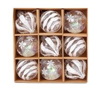 9PCS Mini Christmas Baubles Set, Clear Glitter Xmas Balls Hanging Ornaments for Christmas Tree Home Decorations (White)