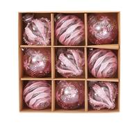 9PCS Mini Christmas Baubles Set, Clear Glitter Xmas Balls Hanging Ornaments for Christmas Tree Home Decorations (Pink)
