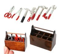 9PCS Miniature Dollhouse Accessories for Garage 1/12 Scale Accessories with Wood Tool Box and 8 Metal Miniature Tools DIY Dollhouse Accessories for Dollhouse Lovers