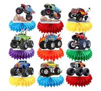 9PCS Monster Truck Birthday Decorations Truck Honeycomb Centerpieces, Monster Truck Table Decorations Hot Wheels Birthday Decorations Car Theme Party Supplies for Boys,Children