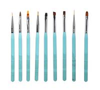 9Pcs Nail Art Brush Set, Nylon Hair Nail Design Brushes with Transparent Blue Metal Handle, Precise Liner and Painting Brushes for DIY Manicure, UV Gel Nails and Detailed