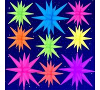 9Pcs Neon Star Balloons, Large Explosion Star Foil Balloons, Rainbow Colorful Mylar Spike Balloon for Birthday 80s 90s Retro Disco Neon Party, 3 Pcs 27Inch & 6 Pcs 22Inch