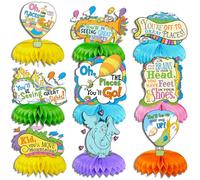 9Pcs Oh The Places You'll Go Honeycomb Centerpieces for Table Decorations - Cartoon Birthday Party Supplies for Baby Shower Birthday Party Decorations