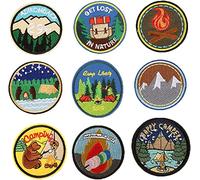 9PCS Outdoor Round Camper Iron on Patches Personalized Travel Camping Bear Get Lost in Nature Mountain Embroidered Applique for DIY Jeans,Jacket,Clothes,Bag