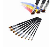 9Pcs Paint Brushes Set Nylon Oblique Flat Round Pointed Tip Artist Professional Acrylic Watercolor Oil Painting Supplies for Home School