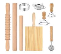 9Pcs Pasta Making Tools Set, Wooden Rolling Pin, Gnocchi Board, Ravioli Stamp Maker Cutter, Pastry Cutter Wheel, Dumpling Maker Press, Pierogi Skin Mold for Making Pizza Pie Dough Dumplings Pierogi