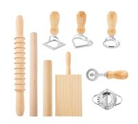 9pcs Pasta Making Tools Set, Wooden & Stainless Steel Pastry Tools, Ravioli Cutter Stamps, Rolling Pins & Gnocchi Board for Homemade Pasta and Pastry Crafting