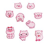 9PCS Patches Iron On Patches Cute Patches for Backpacks Jackets Clothes Embroidered Sew Fabric Pink Pigs