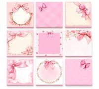 9Pcs Pink Bow Sticky Notes Set, Square Post It Notes Pack, Cute Post It Notes, Self Adhesive Sticky Notes for Students Classroom Note Taking Office Document Indexing Back to School Stationery Gift