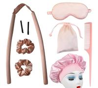 9Pcs Pink Curling Rollers Set,1 Curling Wand,2 Hairs Scrunchies,2 Black Alligator Clips,1 Sleep Eye Mask,1 Velvet Storage Bag,1 Heat-Resistant Hair Cap,1 Hairs Comb,Hair Styling Sets for Home Travel