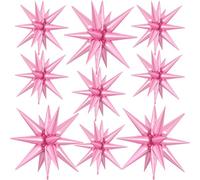 9Pcs Pink Star Balloons, Large Explosion Star Foil Balloons, Metallic Pink Mylar Spike Balloon for Birthday Wedding Anniversary New Year Christmas Graduation Party, 3 Pcs 27Inch & 6 Pcs 22Inch