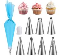 9Pcs Piping Bags and Nozzles Set, Stainless Steel Cake Decorating Tools with Pastry Bag Included 9Piping Tips Set, 1 Coupler and 1 Reusable Pastry Bag