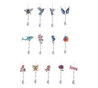 9pcs Point Drill Diamond Painting Wind Chime Crystal Rainbow Light Chaser Sun Catchers Pendant Window Curtains Home Decoration