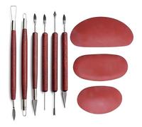 9PCS Polymer Clay Tools, Wooden Handle Dual-Headed Clay Sculpting Tools Set, Soft Rubber Ceramic Pottery Ribs, Hand-Made Sculpture Ceramic DIY Clay Artist Auxiliary Special Tools