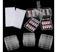 9Pcs Press on Nail Boxes Clear Plastic Press on Nail Packaging Storage Box with 30 Pcs Adhesive Double Sided Tape for Fake Nails Display Storage Case Nails Salon Supplies