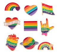 9PCS Progress Pride Pins - Rainbow LGBT Enamel Pin Set Pride Badges for Clothes, Bags & Hats, Gay Pride Badges for Men/Women, Transgender & Bisexual Pride Accessories
