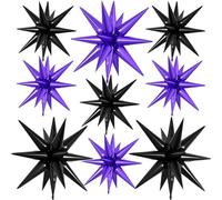 9Pcs Purple and Black Star Balloons, Large Explosion Foil Balloons, Metallic Mylar Spike Balloon for Graduation Birthday Anniversary Wedding Halloween Disco Party Supplies, 3 Pcs 27Inch & 6 Pcs 22Inch