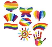 9pcs Rainbow Embroidered Iron on Patches Adults DIY | Polyester Material with Hot Melt Adhesive, Smooth Edges, Colourful Cartoon Style, for Pride Events and Student Projects