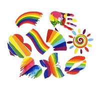 9pcs Rainbow Iron on Patches Colored Embroidered Appliques | No-sew Personalization Design, Polyester with Hot Melt Adhesive, Colorful Wave Butterfly Palm Sun Shapes