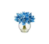 9pcs Real-Touch Blue Silk Orchids in Glass Vase with Faux Water - Cymbidium/Phalaenopsis Artificial Arrangement for Home Decor