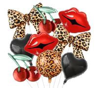9Pcs Red and Black Foil Balloons Set, Cheetah Print Bow, Red Lips, Cherry and Black Heart Balloon for Girls Birthday Wedding Bachelorette Kiss The Miss Goodbye Brider Shower Party Decor
