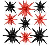 9Pcs Red and Black Star Balloons, Large Explosion Foil Balloons, Metallic Spike Balloon for Graduation Birthday Wedding Halloween Vampire Casino Party Supplies, 3 Pcs 27Inch & 6 Pcs 22Inch