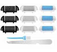9PCS Replacement Roller Refill Heads for Scholl/Essy/Ratukall Foot File,Electric Foot File Replacement Rollers with 1 Cleaning Brush&1 Nail File, for Removing Calluses,Cracked Heels(Blue, Gray, Black)