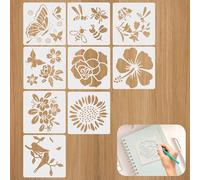 9pcs Reusable Paint Stencils for Crafts - Flower, Butterfly, Bee, Bird Designs, DIY Art Templates for Painting, Scrapbooking, Cake Stencils, Wood, Fabric and More