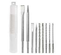 9Pcs SDS Plus Chisel Bits Set, 5 Hammer Drill Bits, 2 Flat & 2 Point Chisel | Fits for Hammer & Impact Drills, SDS Plus Shank, Heavy Duty Chisel Bits for Concrete, Brick, Cement, Stone & Masonry Removal