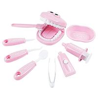9Pcs/Set Kids Brushing Game Educational Dental Scene Toys Teeth Model Preschool Teaching Learning Toy Doctor Playset for Toddlers Costume Role Play (Pink)