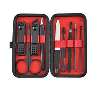 9pcs/Set Manicure Set Nail Clippers Kit Stainless Steel Cuticle Clippers Nail Care Tools Portable Travel Case Kit Pedicure,red,C
