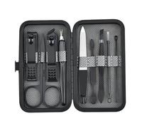 9pcs/Set Manicure Set Nail Clippers Kit Stainless Steel Cuticle Clippers Nail Care Tools Portable Travel Case Kit Pedicure,Black,C