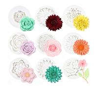 9PCS Silicone Flower Moulds, 3D Daisy Chrysanthemum Rose Candle Moulds for Crafting, Reusable Food-Grade Soap Moulds & Chocolate Moulds for Cake Decorating Cupcake Topper