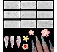 9PCS Silicone Nail Molds,3D Gel Nail Mold Shell Plumeria Rose Cherry Blossom Osmanthus Morning Glory Flower Molds for Beauticians and Nails Art Learners