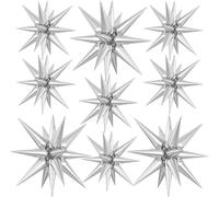 9Pcs Silver Star Balloons, Large Explosion Star Foil Balloons, Metallic Silver Mylar Spike Balloon for Birthday Wedding Anniversary New Year Christmas Graduation Party, 3 Pcs 27Inch & 6 Pcs 22Inch
