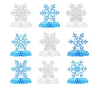 9pcs Snowflake Honeycomb Decoration, Winter Snowflake Table Wonderland Centerpieces Snow Flakes Confetti Paper for Christmas Holiday Birthday Baby Shower Party Supplies (Blue & White)